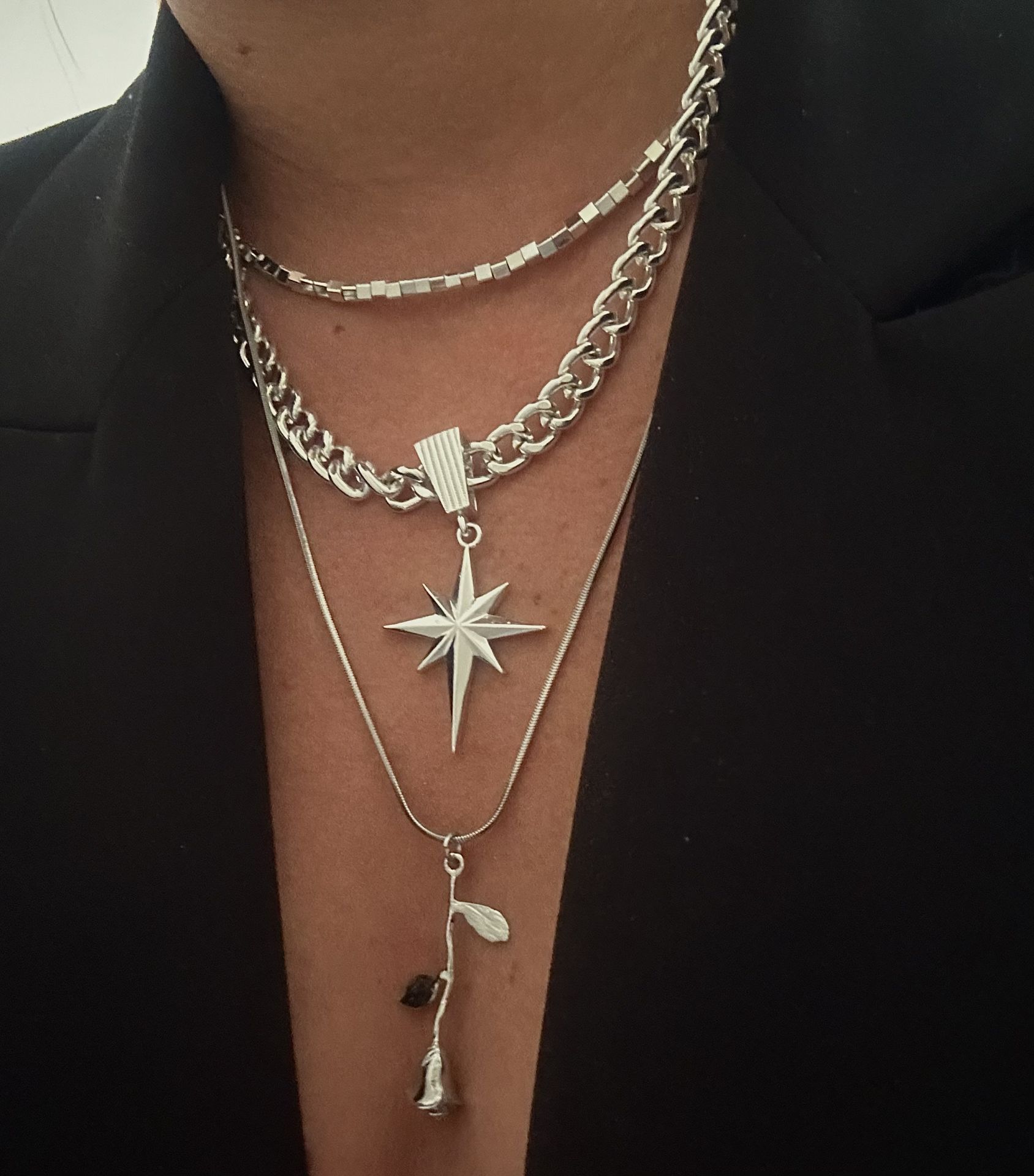 Gül kolye kombini silver
