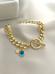 Zirkon taş detaylı nazar boncuklu bileklik