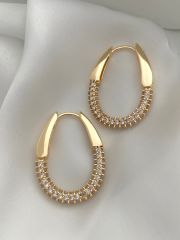 Zirkon taşlı çelik oval küpe