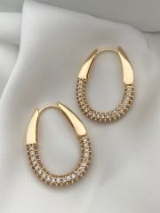 Zirkon taşlı çelik oval küpe