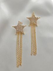 Zirkon taşlı zincir sallantılı yıldız küpe