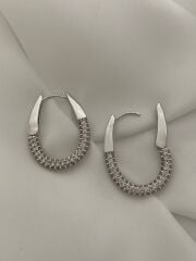 Zirkon taşlı çelik oval küpe