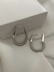 Zirkon taşlı çelik oval küpe
