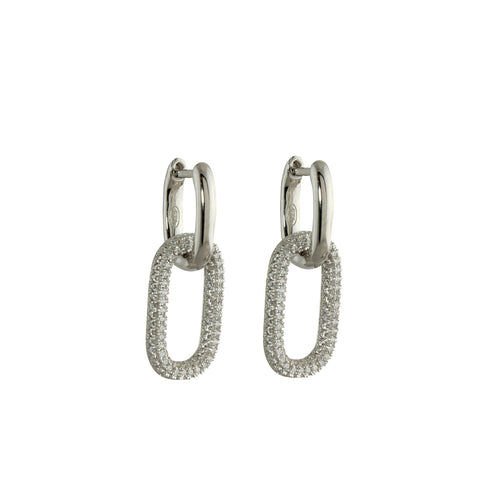 Zirkon taşlı özel seri içi boş Oval küpe silver