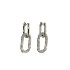 Zirkon taşlı özel seri içi boş Oval küpe silver