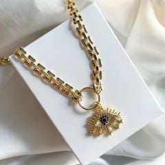 Örme zincirli göz charmlı choker (tasma) kolye