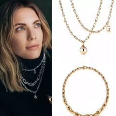 Classy kilit & top kolye çift zincir