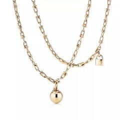 Classy kilit & top kolye çift zincir