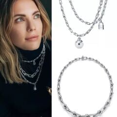 Classy kilit & top kolye çift zincir