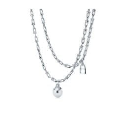 Classy kilit & top kolye çift zincir