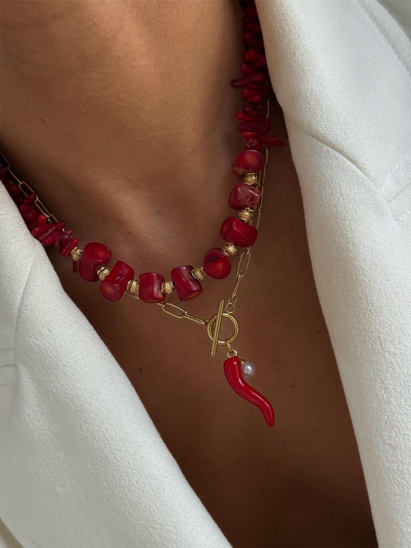 Mercan & biber kolye kombini