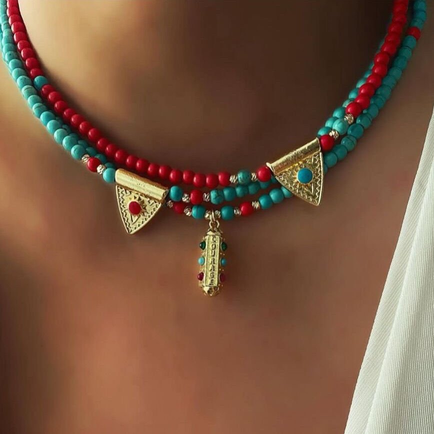 Doğaltaş etnik kolye kombini