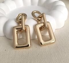 Kalın gold 3 sıra kare küpe