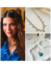 Mavi cam taş kolye & etna kolye kombini