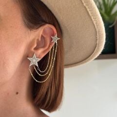 Zincirli yıldız & kıkırdak küpe