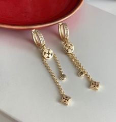 Zirkon taş detaylı sallantılı zincir küpe