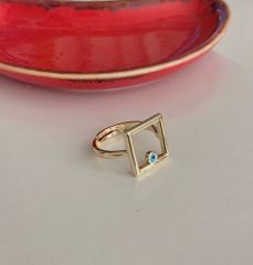 Kare minimal göz boncuklu yüzük