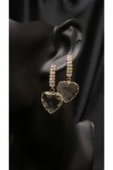 Kristal kesim siyah kalp küpe