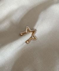 Zirkon taşlı gold yıldız earcuff