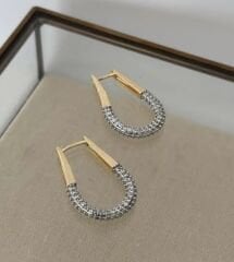 Zirkon taşlı çelik oval mix küpe