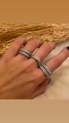 Zirkon taşlı yarım tur çift sıra bombe yüzük