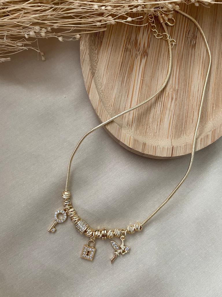 Anahtar & Kilit & Melek charm kolye