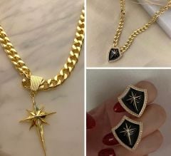 Kutup yıldızı kolye Rozet Küpe ve Kolye