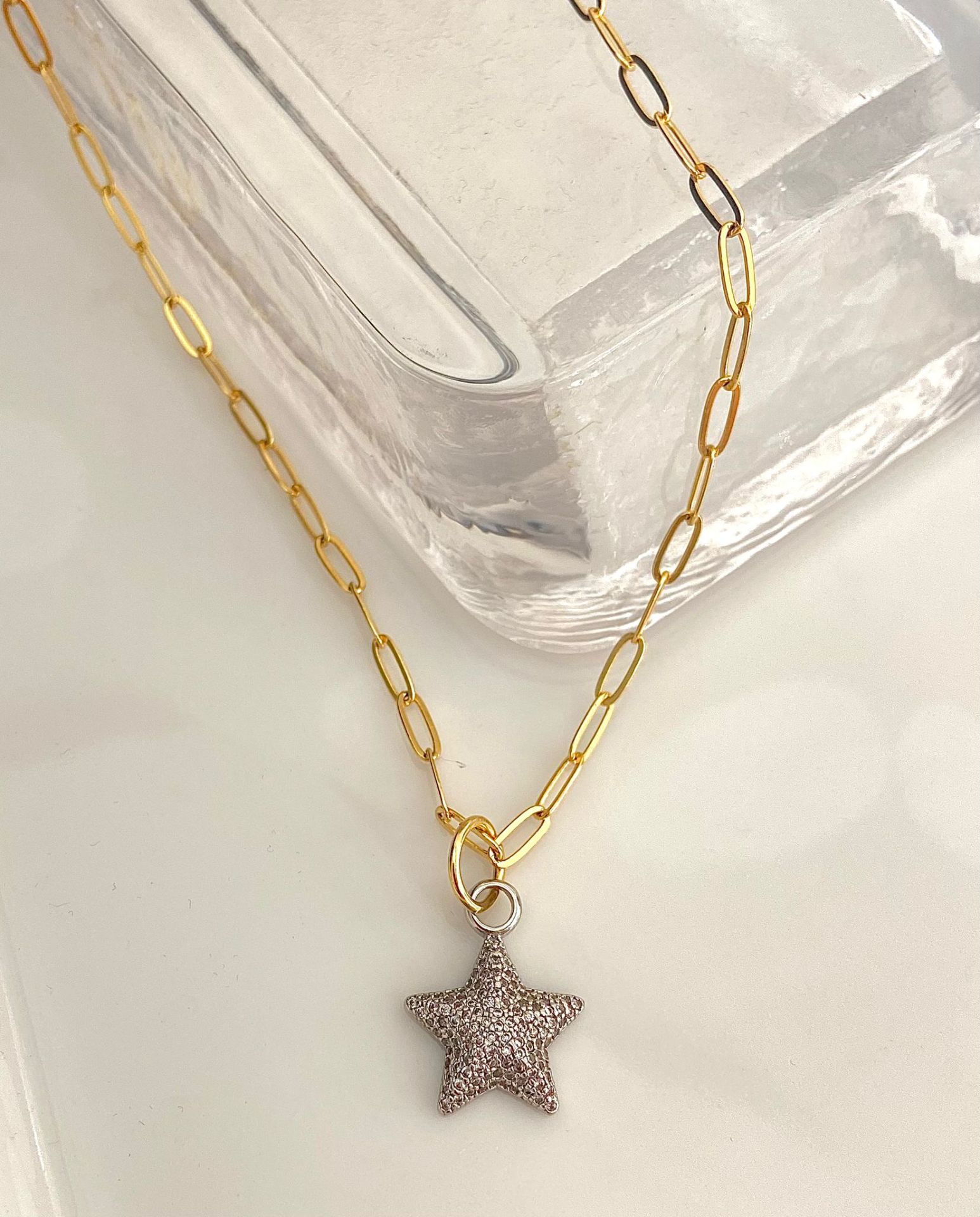 Zirkon taşlı mix yıldız kolye 50 cm