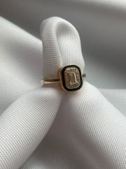 Siyah şerit detaylı Baget taş yüzük